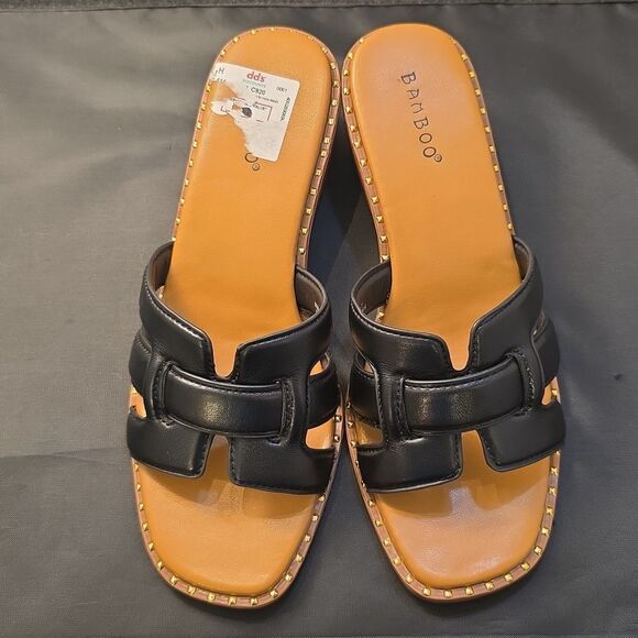 BRAND NEW BAMBOO THIN STUDDED LINER DESIGN WOMENS WEDGE SANDAL - Picture 2 of 15